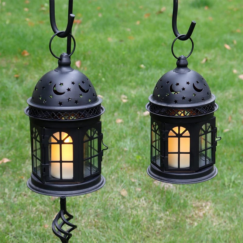 JHY DESIGN Set of 2 Decorative Lanterns-8.5inch High Vintage Style Hanging Lantern Metal Candle Holder for Indoor Outdoor Events Parities and Weddings (Black) - Image 4